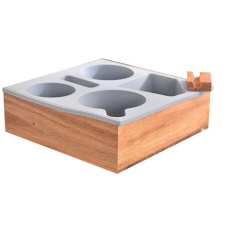 Plateau Accoudoir de Canapé avec Porte-gobelet et Support Téléphone, Gris Carré 25 x 25 x 8 cm