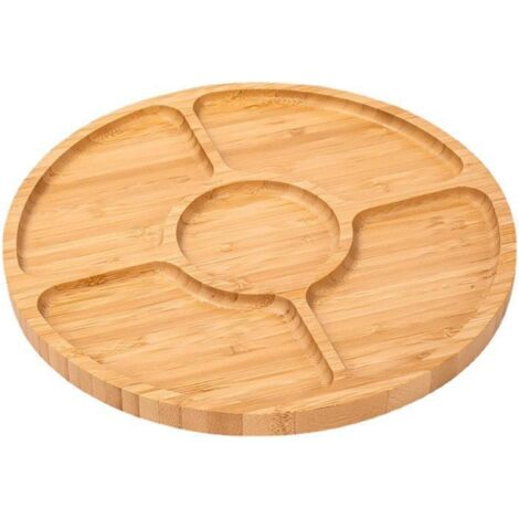 Plateau apéritif en bois à 5 compartiments, plateau de service rond 20 × 20 × 1,5 cm