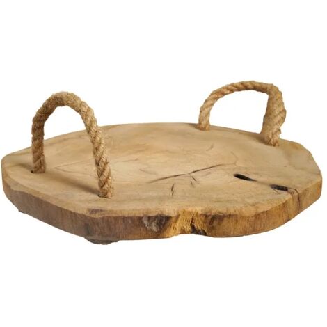 Plateau apéro 31 cm en bois de teck brut et poignées corde – PEYTON