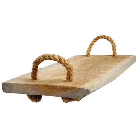 Plateau apéro 37 cm en bois de teck blanchi et poignées corde – HALEY
