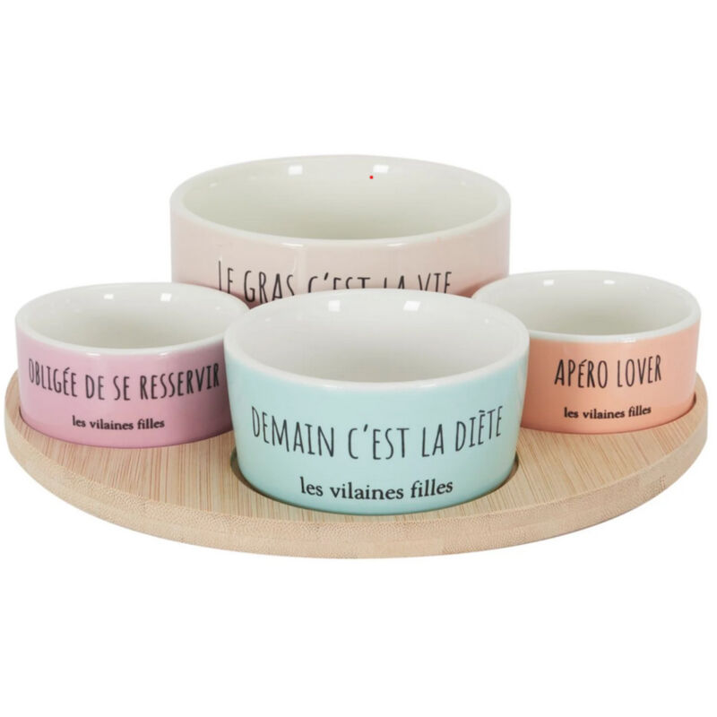 Plateau apéro avec 4 coupelles Les vilaines filles