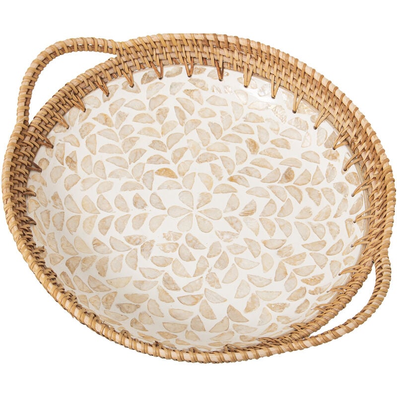 Fijalo - Plateau avec poignées en nacre/rotin 40X33X5/7 Cm