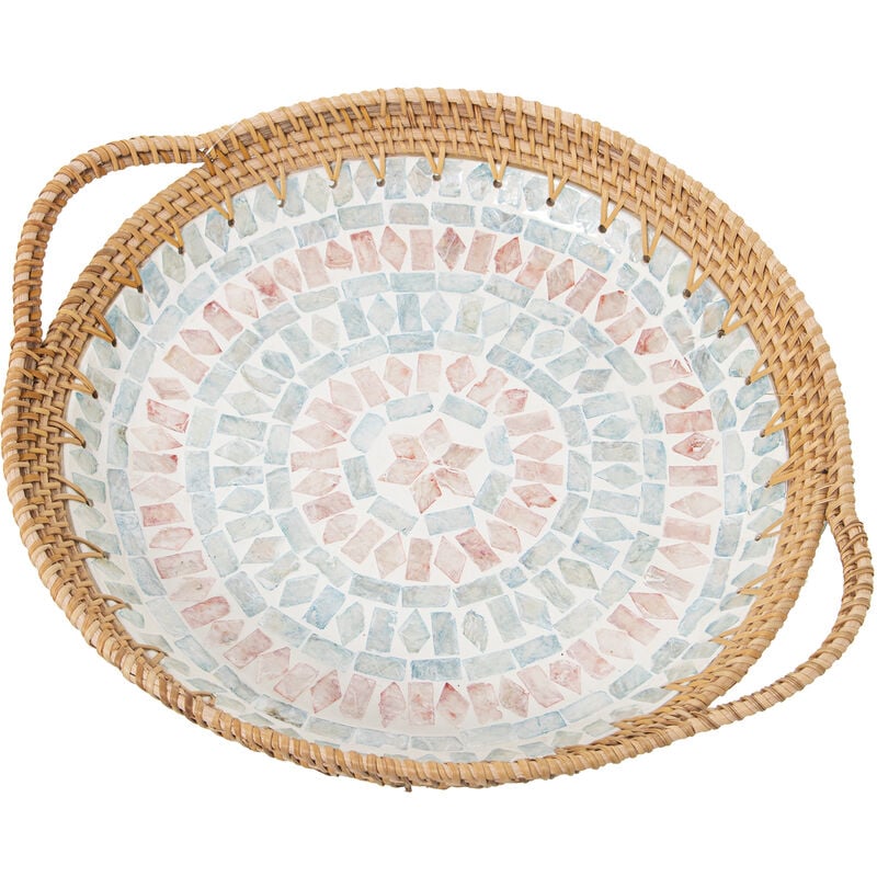 Fijalo - Plateau avec poignées en nacre/rotin 40X33X5/7 Cm