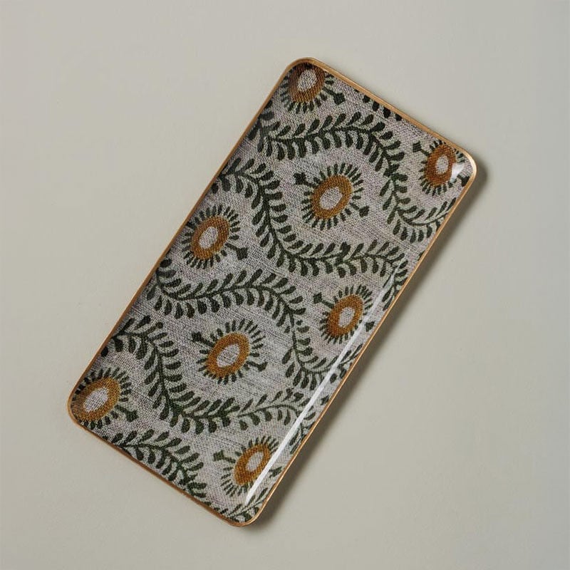 Plateau Bangalore fer gris et vert 15x30cm