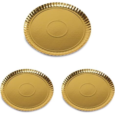 Plateau Carton - Lot de 3 - Ø 24 cm - Or - Présentation Alimentaire - Fabriqué en Italie