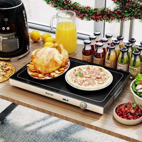 Plateau Chauffant Électrique à Température Réglable Réchaud de Table en Verre Trempé avec Thermostat pour Buffets Fêtes et Événements