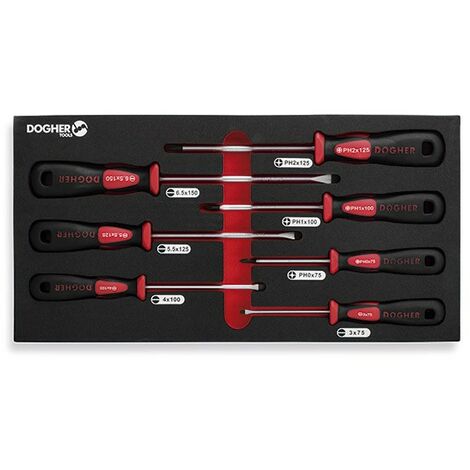 Plateau combinable avec 7 tournevis à tête plate et PH, Professional DOGHER 330-082
