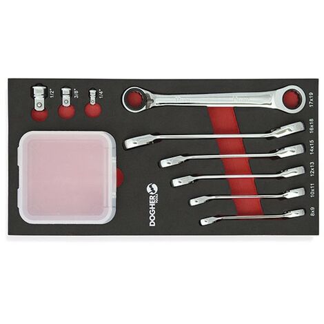 Plateau combinable avec 9 clés à cliquet réversibles coudées, 15º, 1/3 DOGHER 455-080