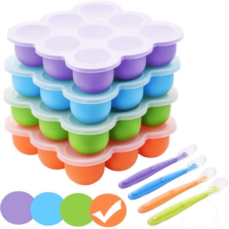 Plateau Congélation Bébé - 9 x 75ml - Silicone Alimentaire - Couvercle Étanche - Conservation Aliments et Lait Maternel - Orange