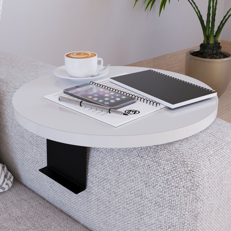 [en.casa] - Plateau d'accoudoir de canapé Kuleskyd ø 34 cm blanc