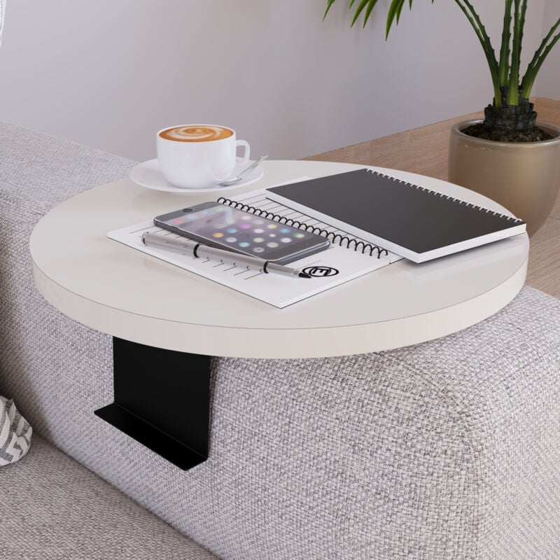 [en.casa] - Plateau d'accoudoir de canapé Kuleskyd ø 34 cm crème