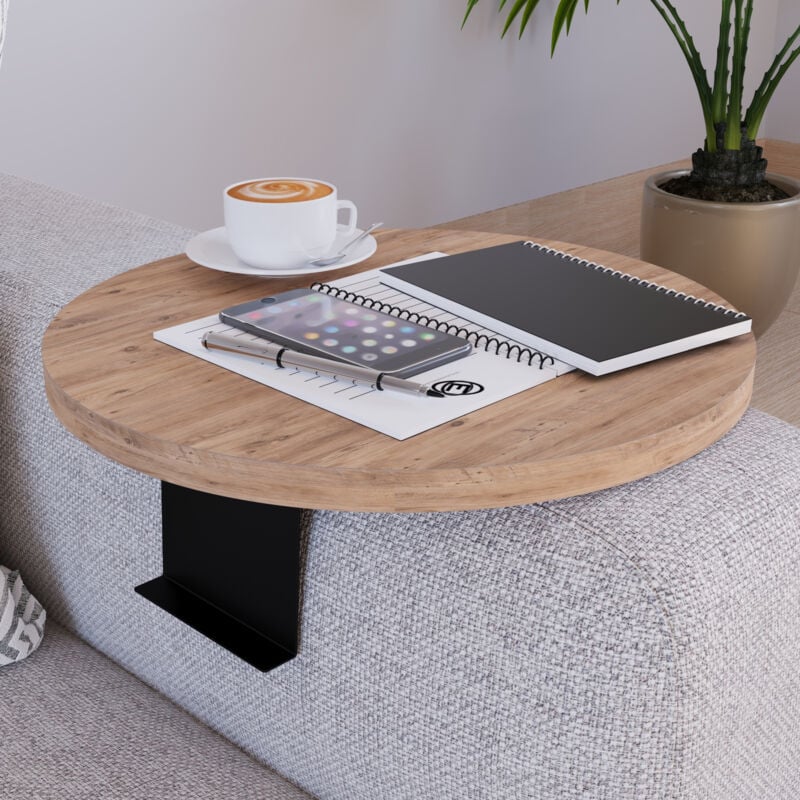 [en.casa] - Plateau d'accoudoir de canapé Kuleskyd ø 34 cm effet bois