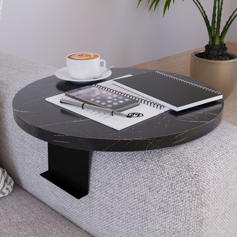 Plateau d'accoudoir de canapé Kuleskyd ø 34 cm effet marbre noir [en.casa]