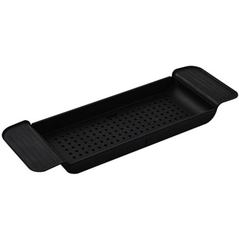 Plateau de baignoire stable et extensible en plastique avec système d'évacuation de l'eau, pour salle de bain, noir.