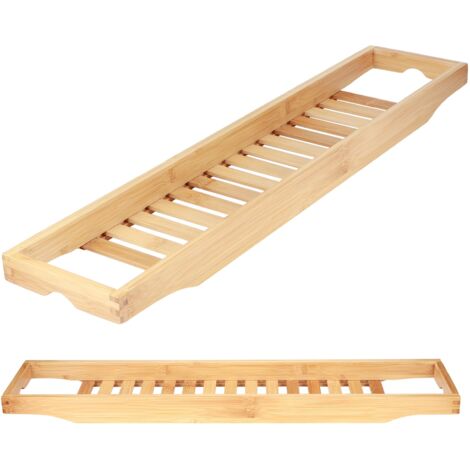 Plateau de bain en bambou multifonction - Porte-livres, rangement pour bouteilles et accessoires de douche - Organisateur salle de bain