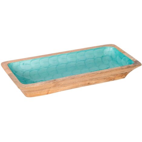 Plateau de décoration intérieure moderne, petit plateau en bois bleu, accessoire élégant pour table ou étagère