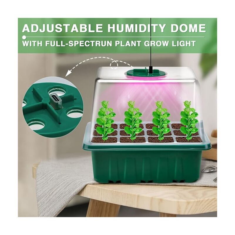 Plateau de démarrage de graines avec lumière de croissance, kit de démarrage de graines avec contrôleur de synchronisation et luminosité réglable,