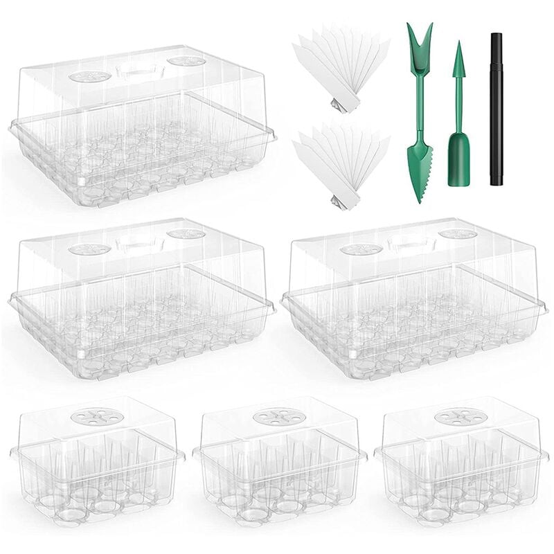 Plateau de DéMarrage de Graines RéUtilisable de 180 Cellules, Kit de DéMarrage de Graines de 6 Paquets avec DôMe D'Humidité D'AéRation pour le