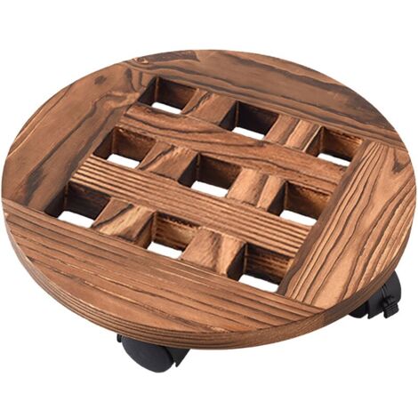 Plateau de fleurs mobile en bois de 25CM, base de plateau de pot de fleur, plateau mobile à roue universelle, 4 roues, dont 2 roues de frein