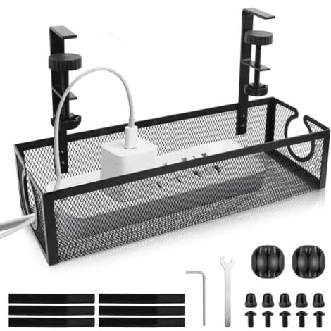 Plateau de Gestion des Câbles Sous le Bureau, Rangement Cable Bureau Panier de Câbles de Table en Maille Sans Perçage Rangement Cable Bureau pour La Gestion des Câbles et des Multiprises Noir
