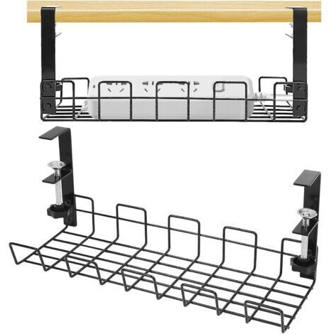 Plateau de Gestion des Câbles sous Le Bureau,étagère de câbles sous Le Bureau pour la Gestion des Fils,Chemin de Câbles en Fil Métallique Panier en métal Robuste,Set de 1 Noir