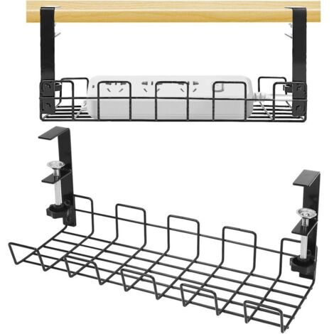 Plateau de Gestion des Câbles sous Le Bureau,étagère de câbles sous Le Bureau pour la Gestion des Fils,Chemin de Câbles en Fil Métallique Panier en métal Robuste,Set de 1 Noir
