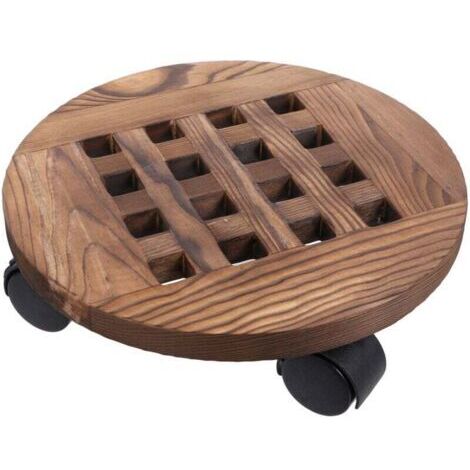 Plateau de pot de fleur rond en bois carbonisé de 25 cm de diamètre, support de fleur mobile avec base de pot de fleur à roulettes, 2 pièces