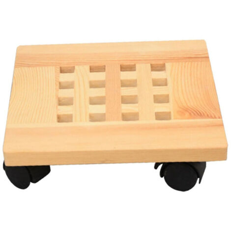 Plateau de pot de fleurs en bois carré de 25 cm de diamètre, support de fleurs mobile avec base de pot de fleurs à roulettes, 2 pièces