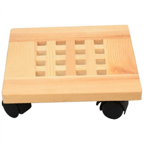 Plateau de pot de fleurs en bois carré de 25 cm de diamètre, support de fleurs mobile avec base de pot de fleurs à roulettes, 2 pièces