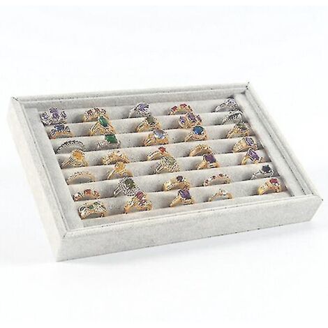 Plateau de présentation pour bagues et bijoux en velours, boîte de rangement pour bijoux d'environ 50 emplacements