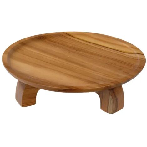 Plateau de présentation rond bois de teck D. 30 cm sur pieds - KESTIS