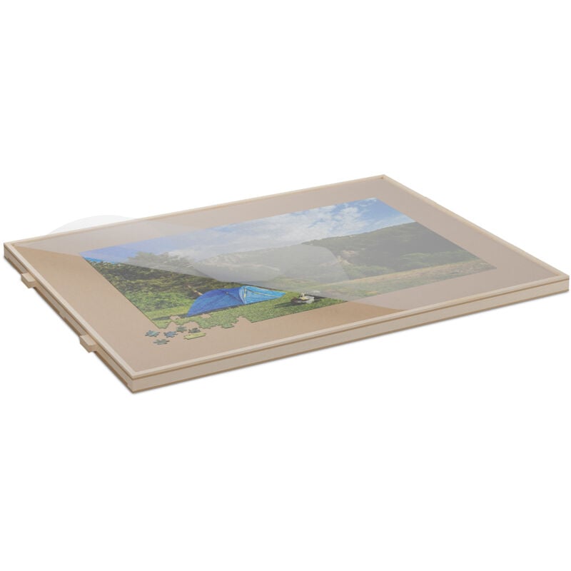 Plateau pour puzzle allant jusqu'à 1000 pièces, 4 tiroirs pratiques, bois de pin, nature - Relaxdays