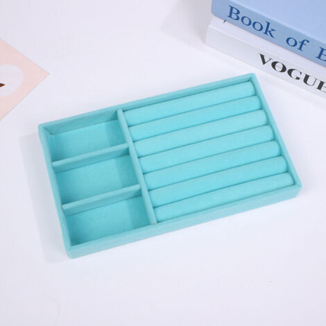 Plateau de rangement bleu 3+1, 21,312,42,4 cm, 1 boîte de rangement pour bijoux en velours grande taille adaptée aux bagues