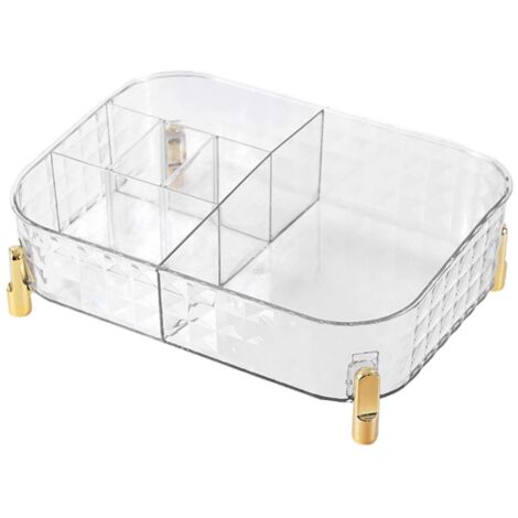 Plateau de rangement cosmétique grande capacité, boîte de rangement à poser, pouvant contenir pinceaux, rouges à lèvres, produits de soin, etc., transparent.