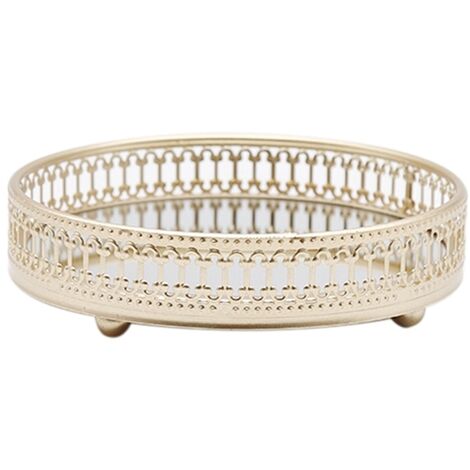 Plateau de rangement de luxe en métal miroir, plateau rond bougie, bureau, bijoux, organisateur pour Table basse, commode, salle de bain, maison,S-2