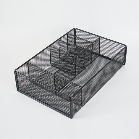 Plateau de rangement de tiroir de bureau pour organisation de bureau – Maille métallique – Accessoires et fournitures de bureau (Black)