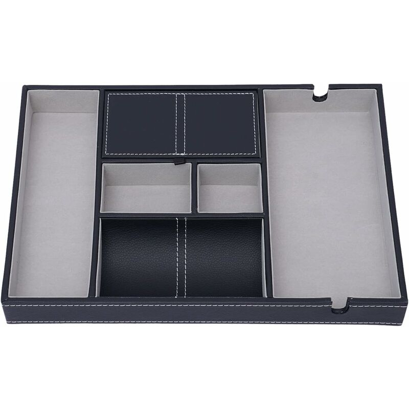Plateau de Rangement en Cuir pu Noir à 6 Grilles, Boîte de Rangement pour Clé et Changement, Plateau d'Affichage de Bijoux, Boîte de Rangement pour