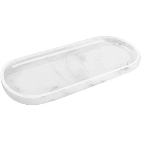 Plateau de rangement ovale en marbre pour bijoux en résine de salle de bain (blanc)
