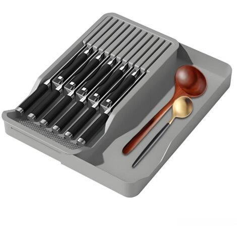 Plateau de rangement pour couteaux avec drainage rapide en PP, tapis antidérapant, rangement pour vaisselle dans des tiroirs, armoire de rangement avec séparateur de cuisine, plan de travail.