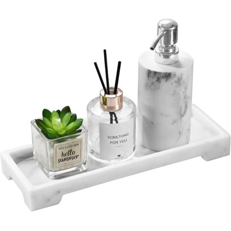 Plateau de rangement pour salle de bain, organiseur de comptoir pour bougies, savons, serviettes, parfums, bijoux, objets décoratifs, marbre blanc