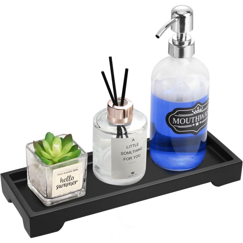 Plateau de rangement pour salle de bain, organiseur de comptoir pour bougies, savons, serviettes, parfums, bijoux, objets décoratifs, noir