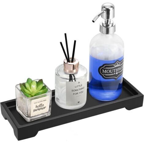 Plateau de rangement pour salle de bain, organiseur de comptoir pour bougies, savons, serviettes, parfums, bijoux, objets décoratifs, noir