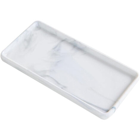 Plateau de salle de bain en marbre blanc - porte-parfum et vide-poches en céramique, idéal pour la coiffeuse.