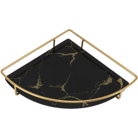Plateau de Salle de Bain Luxueux Doré à Texture Triangle pour Organiser Savon, Serviettes, Bijoux et Maquillage Noir