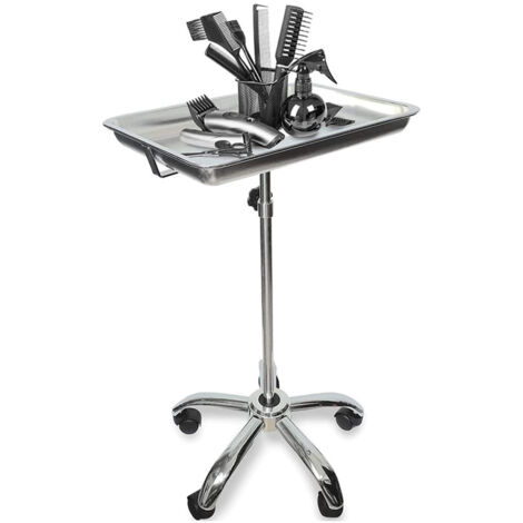 Plateau de salon avec roues en acier inoxydable en métal mobile mobile pour instrument de coiffeur médical