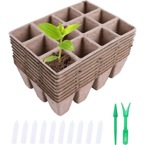 Plateau de semis biodégradable, lot de 10 plateaux, kit de semis, récipient de germination, pots en fibre biodégradable pour la germination des graines et des légumes