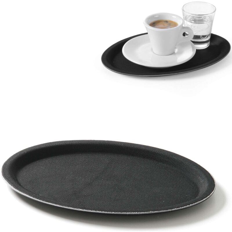 Plateau de serveur ovale antidérapant 21x29cm - noir