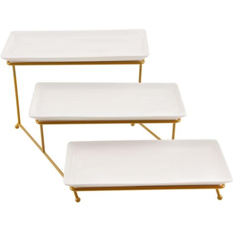 Plateau de service à 3 niveaux pour présentation de plats et desserts, support amovible et peu encombrant (blanc)