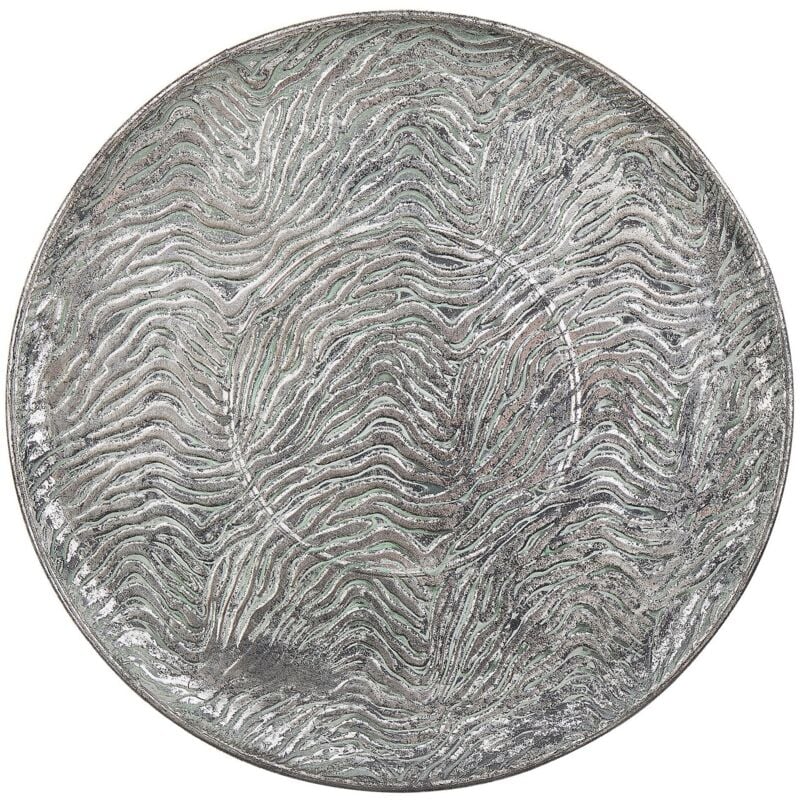 Plateau de Sevice Décoratif Rond 49 cm en Métal Argenté Vieilli Accessoire pour Salon Cuisine ou Salle à Manger au style Rétro et Oriental Beliani