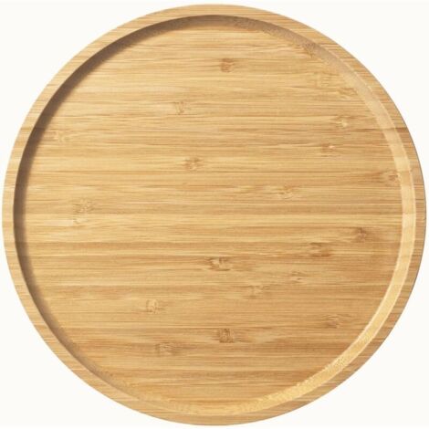 Plateau de Service en Bambou, Plateau Rond en Bois, Plateau de Service en Bois, Fruits, Pain, Assiette à Salade, Planche de Service de Charcuterie (25 cm)